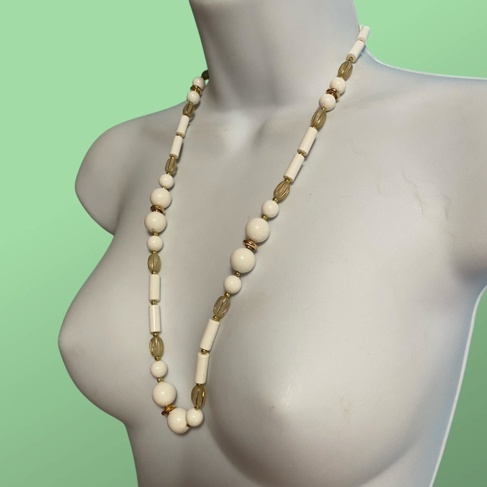Vintage White Beads With Gold Accents Necklace